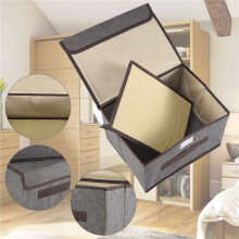 3 Pack Faltbare Aufbewahrungen Box mit Deckel, Stoff Korb Zur Aufbewahrung Organizer für Kleiderschrank, Schrank, Regal (Grau)