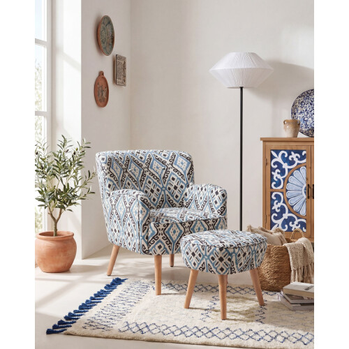 Beliani Armchair TUMBA with Footstool Fabric Multicolour 2