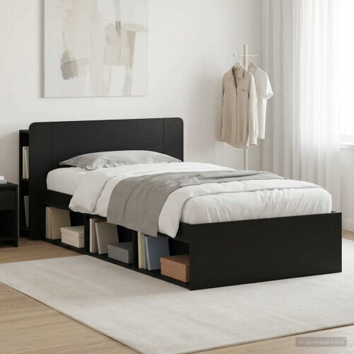 VidaXL vidaXL Bed Frame with Storage Black 90 x 190 cm Engineered Wood