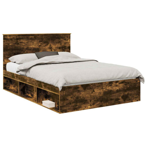 VidaXL vidaXL Bed Frame Smoked Oak 140 x 200 cm Solid Pine Wood 1