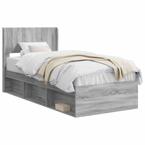 VidaXL vidaXL Bed Frame with Storage and Headboard Grey Sonoma 100 x 200 cm 1