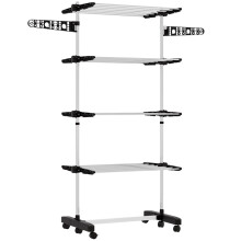 Étendoir à linge pliable à 5 niveaux, système de fixation facile, noir et argent