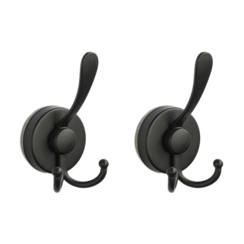 2pcs Stainless Steel Sucker Double Hook Punch-Free Powerful Sucker Hook Reusable Rust-Proof Clothes Hook Black