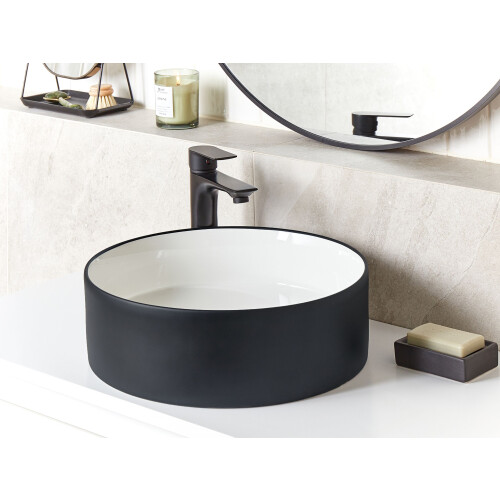 Beliani Countertop Basin TEBAR  400 mm Ceramic Black/ White 1
