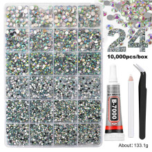 24 Grids Resin Jelly Rhinestones Bedazzling Kit 10000Pcs 2/2.5/3/4/5/6mm Flatback Gems for Nails Clothing Art Book