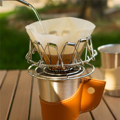 Coffee Filter Stainless Steel Cone Pour Over Coffee Dripper Stand Holder Foldable Portable Coffee Filter Silver 2