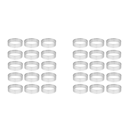 30 Pack Stainless Steel Tart Ring, Heat-Resistant Perforated Cake Mousse Ring, Round Ring Baking Doughnut Tools