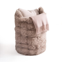GEEZY Faux Fur Round Storage Basket for Blankets Clothes Toys Cute Laundry Bin Storage