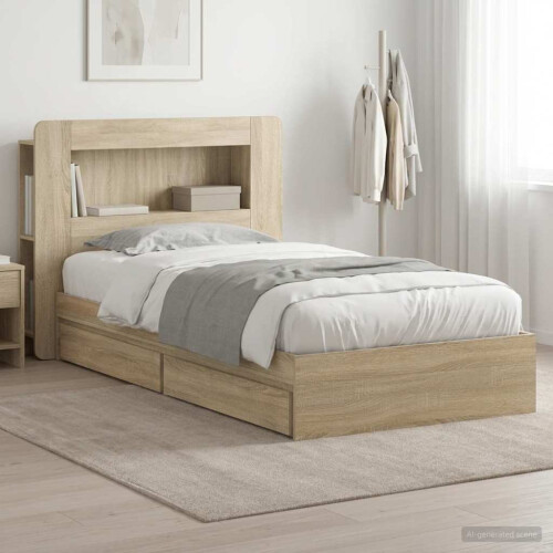VidaXL vidaXL Bed Frame with Storage Sonoma Oak 100 x 200 cm Engineered Wood