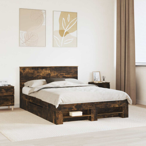VidaXL vidaXL Bed Frame Smoked Oak 140 x 200 cm Engineered Wood