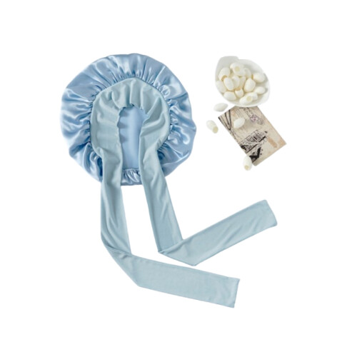 Cuffia da notte in 100% seta Blue