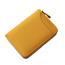 New RFID Short Zipper Coin Wallet in Genuine Leather Yellow