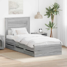 vidaXL Bed Frame with Drawer Grey Sonoma 90 x 190 cm Engineer Wood