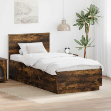vidaXL Bed Frame with Headboard Smoked Oak 90 x 200 cm Engineered Wood