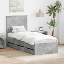 vidaXL Bed Frame with Drawer Concrete Grey 75 x 190 cm Engineer Wood