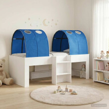 vidaXL Kids'High Bed Frame with Tunnel White and Blue Engineered Wood