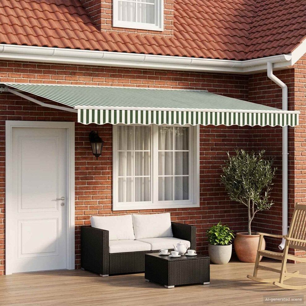 Vidaxl Manual Retractable Awning Green And White 4 X 3.5 M