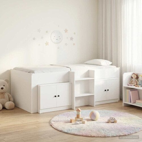 VidaXL vidaXL Loft Bed Frame with Cabinet 3 pcs White Engineered Wood