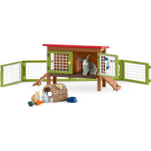 schleich Farm World - 17PC Rabbit Hutch Playset with Animal Figures - Mother and Baby Bunny Figurines for Girls, Boys - for Kids 3+ | 42420