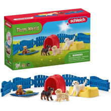Schleich Farm World - 13Pc Puppy Pen Playset - Kids Ages 3+ | 42480 | Farm Animal Figurine, Realistic Animal Toys, Barn Toy for Kids 3+,