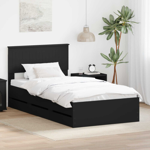 VidaXL vidaXL Bed Frame with Drawer Black 100 x 200 cm Engineer Wood