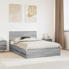 vidaXL Bed Frame with Drawer Grey Sonoma 150 x 200 cm Engineer Wood