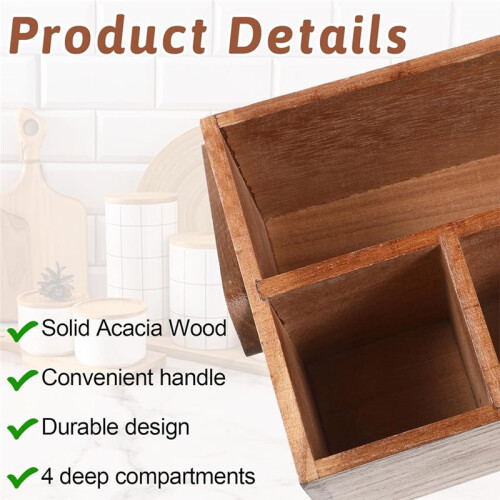 Natural Wooden Flatware Organizer,Multi-Purpose Storage Container for Kitchen Counter, Party, Table, Camping, Picnic 2