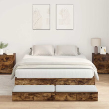 vidaXL Aufbewahrungsbettgestell Räuchereiche 135 cm Holzwerkstoff