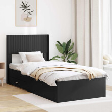 vidaXL Bed Frame with Storage and Headboard Black 75 x 190 cm