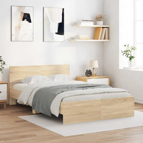 VidaXL vidaXL Bed Frame with Headboard Sonoma 137 x 190 cm Engineered Wood