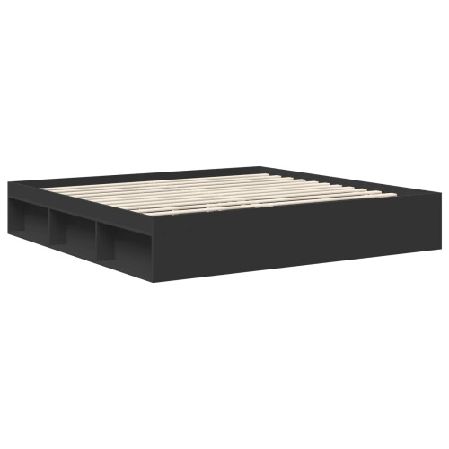 VidaXL vidaXL Bed Frame with Headboard Black 200 x 200 cm Engineered wood 2