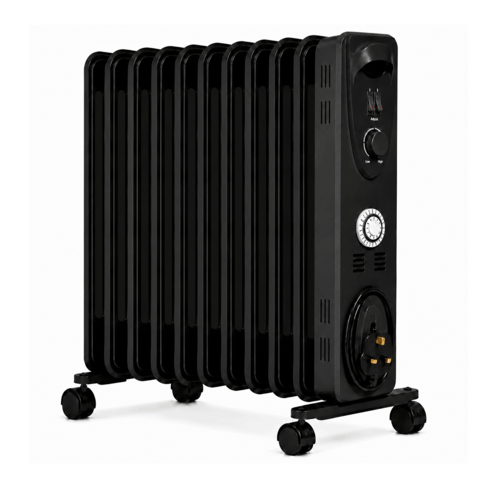 Mylek (2.5Kw 11 Fin With Timer) Oil Filled Radiator Thermostat Timer Options
