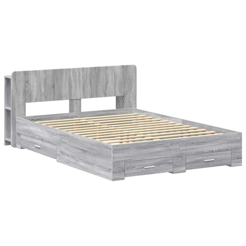 VidaXL vidaXL Bed Frame with Storage Grey Sonoma 140 x 200 cm Engineered Wood 1