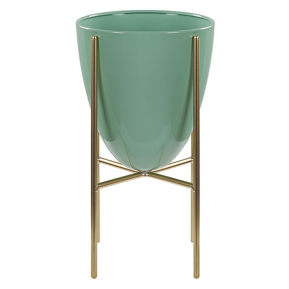 Beliani Elevated Plant Pot Lefki 16 Cm Mint Green Metal
