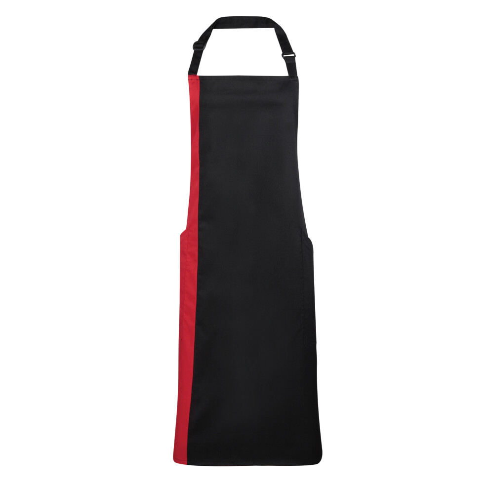 Premier (One Size, Black/ Red) Unisex Contrast Workwear Bib Apron (Pack Of 2)
