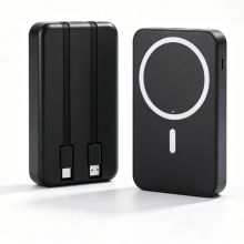 Smal 10000mAh magnetisk trådlös powerbank med inbyggda kablar och 15W snabbladdning