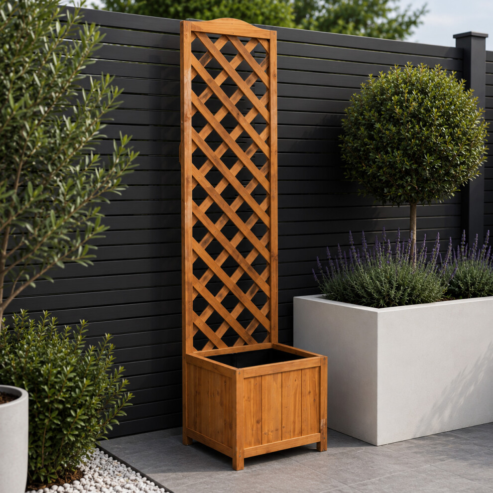 Samuel Alexander 1.6M Natural Wooden Freestanding Garden Trellis With Raised Bed Planter