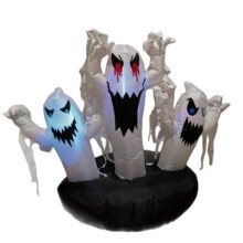 White Inflatable Halloween Ghost Pumpkin, LED Lighted Outdoor Yard Party Prop