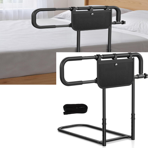 Adjustable Bed Rail Assist Bar – 300 lbs Safety Handle with Storage Pocket