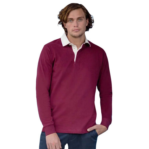 (S, Deep Burgundy) Front Row Mens Premium Rugby Shirt 2