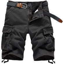 Men's Cargo Shorts, Multi-Pocket Casual Shorts, Straight Cut, Solid Color - Grey
