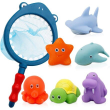 7-Piece Baby Bath Toys Set, Bath Games, Floating Animal Toys, Pool Toy, Bathroom Toys for Boys and Girls, Net