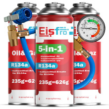 Eisfro Set: 2x R134a Ersatzgas + 1x 5in1 Kältemittel mit Dichtmittel, Öl & Füllschlauch – für Auto Klimaanlage | 3x 235g