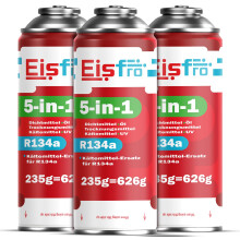 Eisfro 5in1 Kältemittel R134a x3 | 235g je Dose für Auto Klimaanlage mit Öl, Dichtmittel, UV-Farbstoff & Kompressorschutz