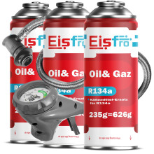 Eisfro Ersatz für R134a Kältemittel Gas 3x 235g mit Schlauch – Auto Klimaanlage Nachfüllen | Gas Kartusche, ECO