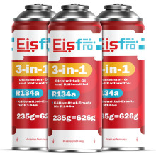 Eisfro 3in1 R134a Kältemittel Ersatzgas – Auto Klimaanlage Nachfüllset mit Dichtmittel & Öl | 3x 235g Gasflaschen Set, ECO