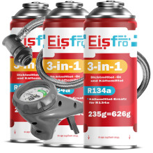 Eisfro 3in1 R134a Kältemittel Ersatzgas + Schlauch – Auto Klimaanlage Nachfüllset mit Dichtmittel & Öl | Gasflasche 3x235g, ECO