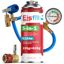 Eisfro 5in1 R134a Kältemittel XL für Auto Klimaanlage mit Öl, Dichtmittel, UV & HP/LP Adapter | 235g je Dose