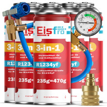 Eisfro 3in1 R1234yf Klimaanlage Nachfüllset – 5x 3in1 Gas mit Füllschlauch & YF Adapter – Auto Nachfüllen | 5x 235g