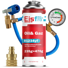 Eisfro R1234yf Klimaanlage Nachfüllset mit 3in1 Gas – 235g – Auto Nachfüllen | mit AZ Adapter & Schlauch, ECO